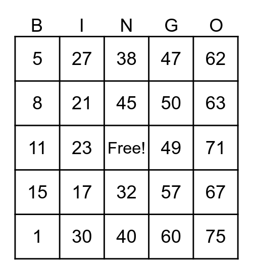 Untitled Bingo Card