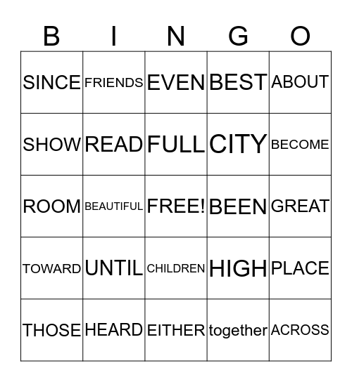 SIGHT WORD BINGO Card