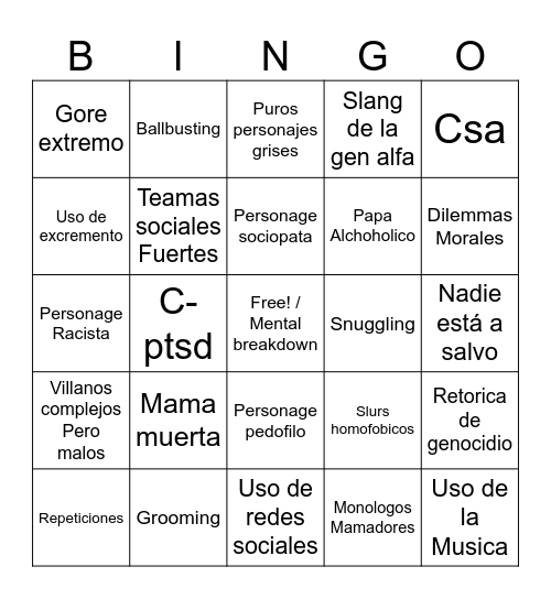 Fic de Oscar Bingo Card