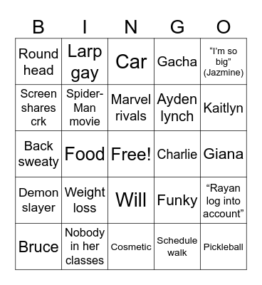 Untitled Bingo Card