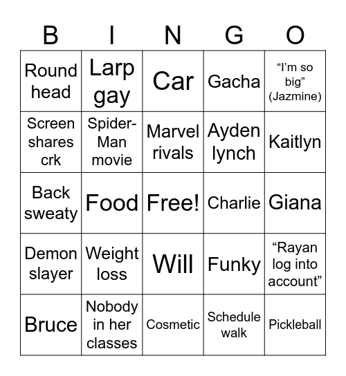 Untitled Bingo Card