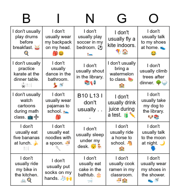 B10 L13 I don't usually . . . Bingo Card