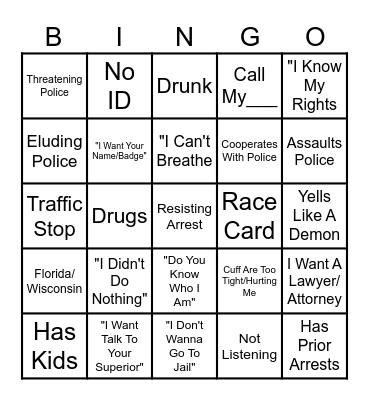 Body Cam Bingo Card