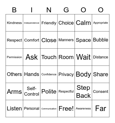 Personal Space Bingo Card
