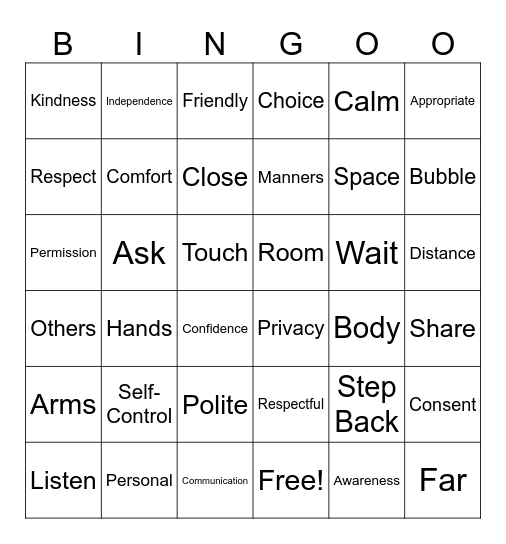 Personal Space Bingo Card
