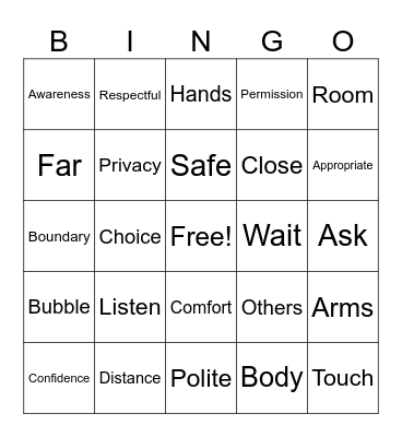 Personal Space Bingo Card