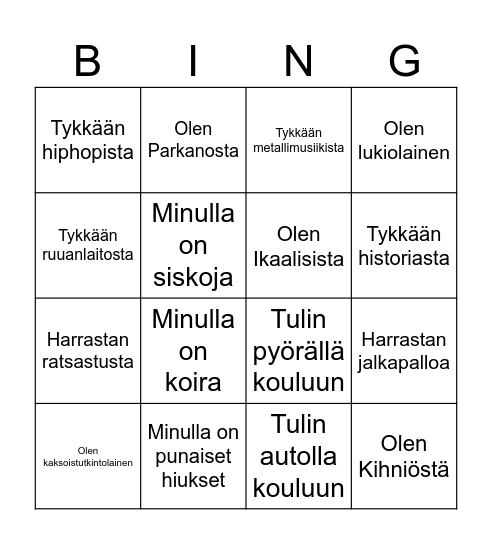 Ryhmäytymisbingo Card