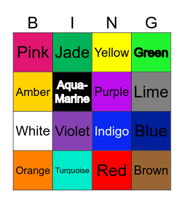 Colors Bingo Card