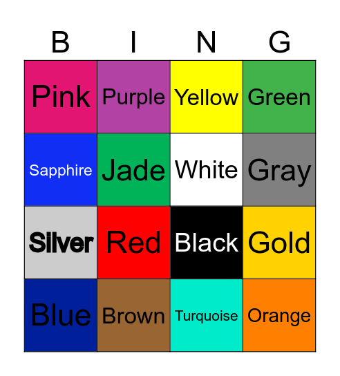 Colors Bingo Card