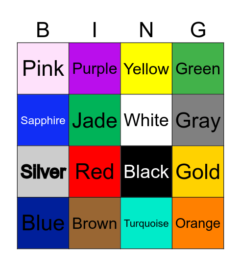 Colors Bingo Card