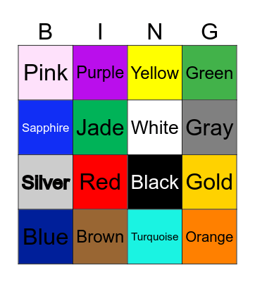 Colors Bingo Card