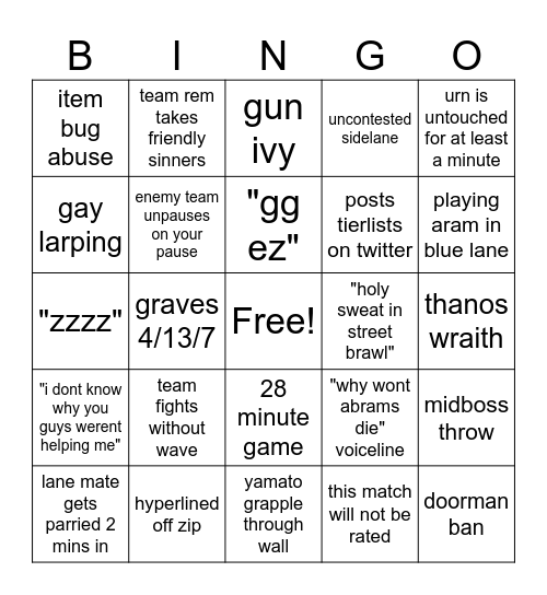 deadlock game Bingo Card