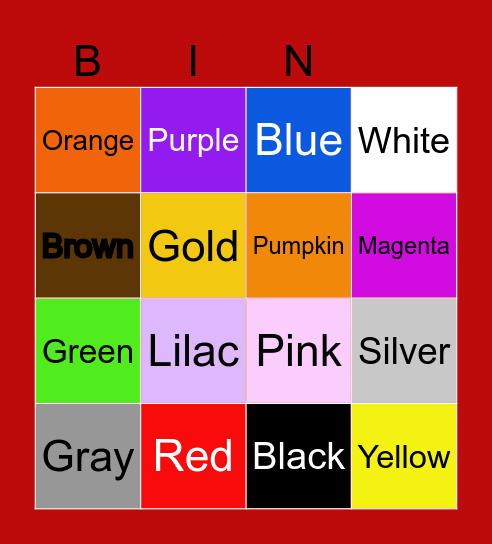 Color Bingo Card