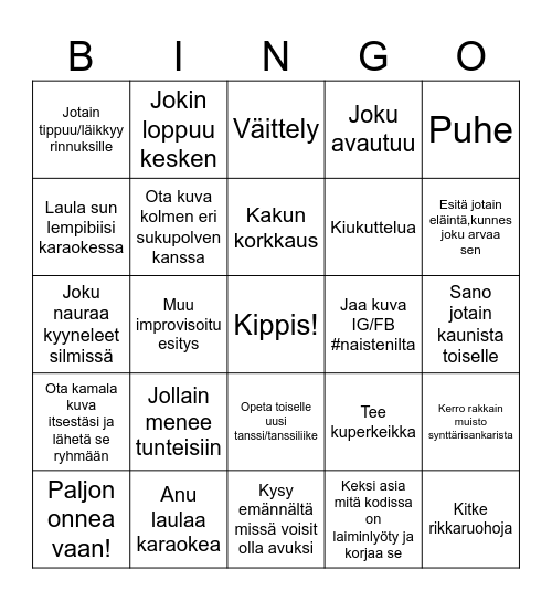 Naisten juhlat 2026 Bingo Card