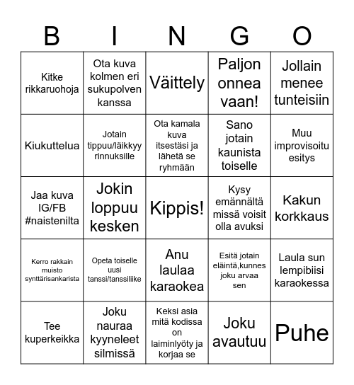Naisten juhlat 2026 Bingo Card