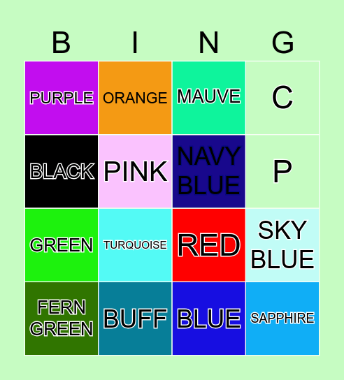 COLOURS AND NUMBERS Bingo Card