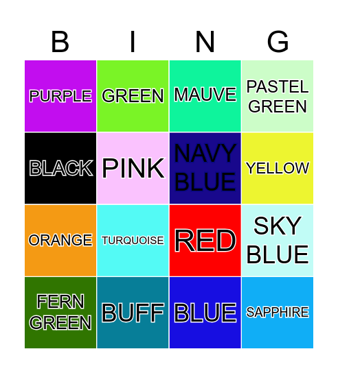 COLOURS AND NUMBERS Bingo Card