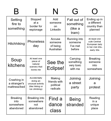 Trip Bingo Card