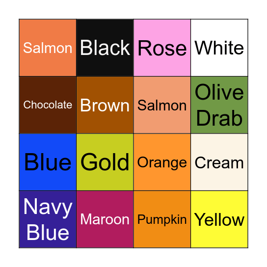 Colour Bingo Card