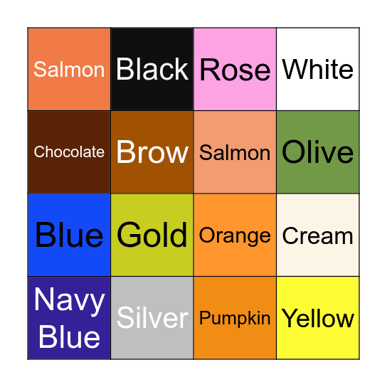 Colour Bingo Card