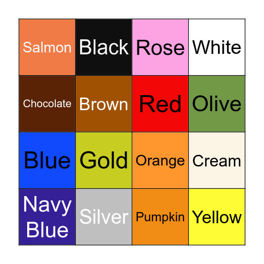 Colour Bingo Card