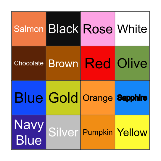 Colour Bingo Card