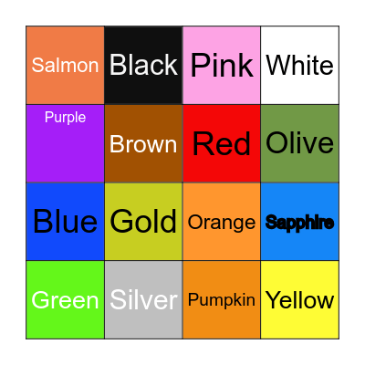 Colour Bingo Card