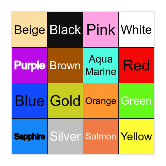Colour Bingo Card