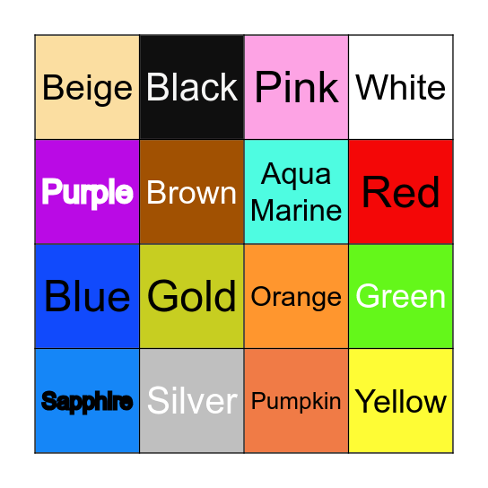 Colour Bingo Card