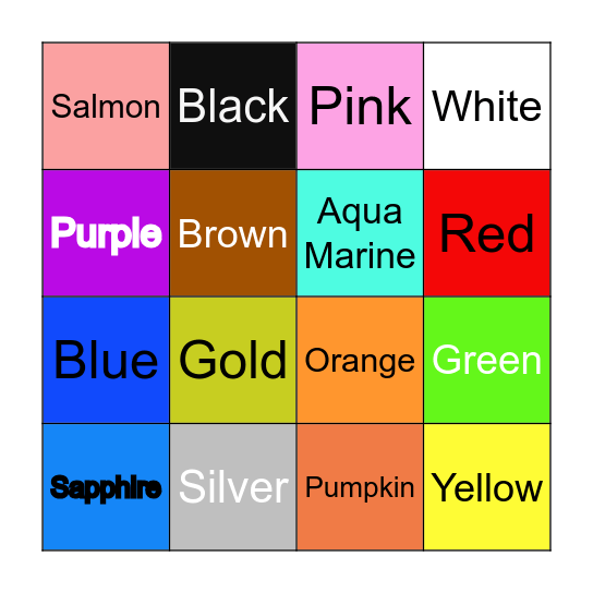 Colour Bingo Card