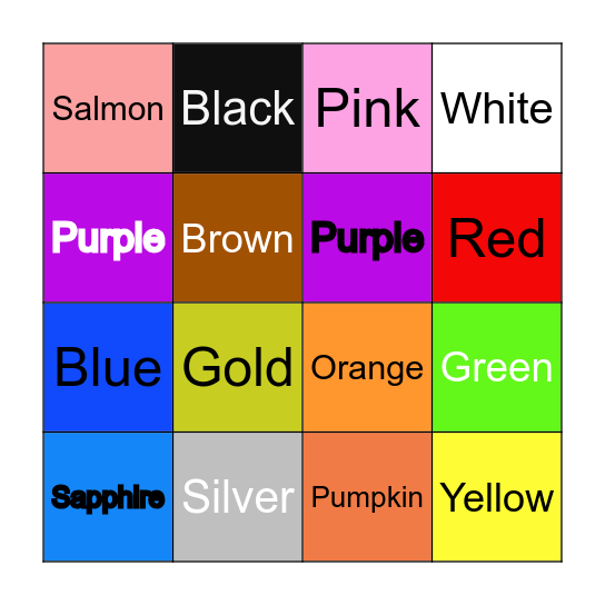 Colour Bingo Card