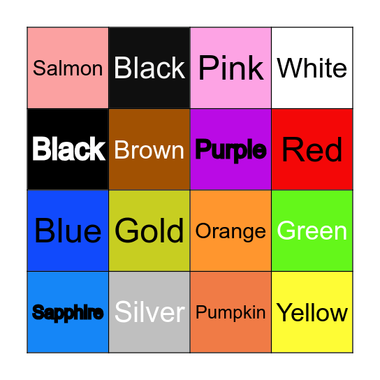 Colour Bingo Card
