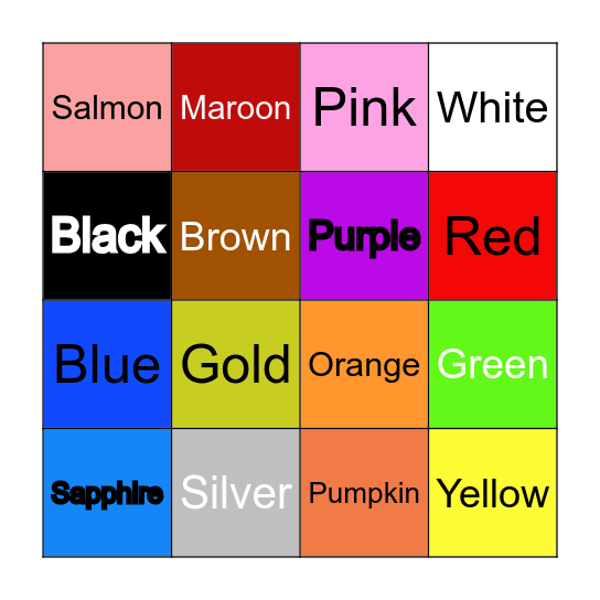 Colour Bingo Card