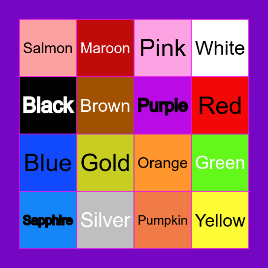 Colour Bingo Card