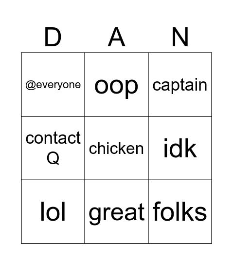 DANGO 26 Bingo Card