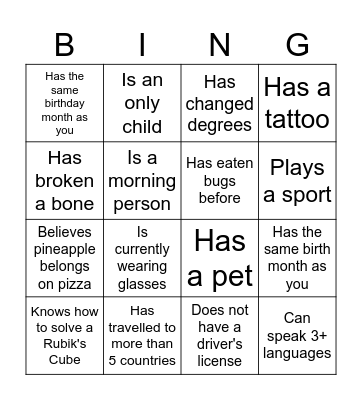 Get To Know! Bingo Card