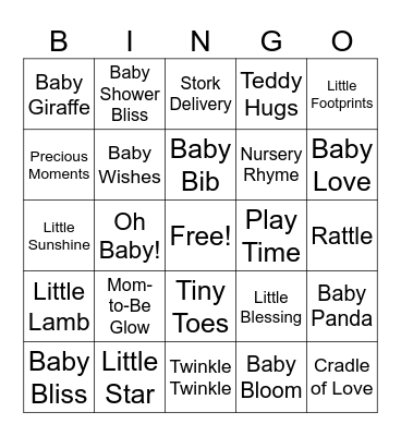 Rupal's Baby Shower Bingo Card