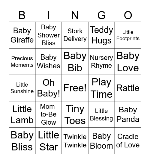 Rupal's Baby Shower Bingo Card