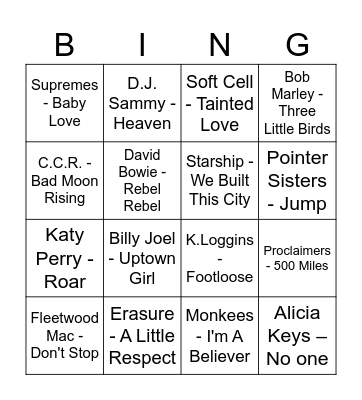 Musical Bingo Card