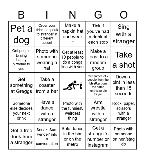 Metro Bar/Pub Crawl Bingo Card