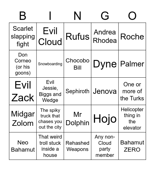 FFXIV FF7 Raid Bingo Card
