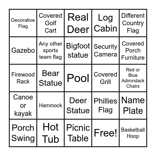 Golf Cart Bingo Card