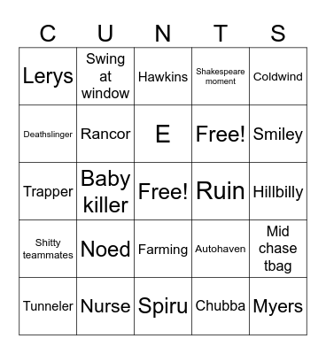 Dead By Daylight Bingo Card