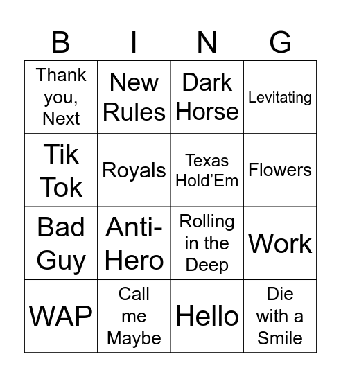 Women Who Rock Bingo Card
