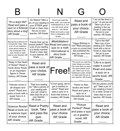 Principal's Challenge Bingo Card