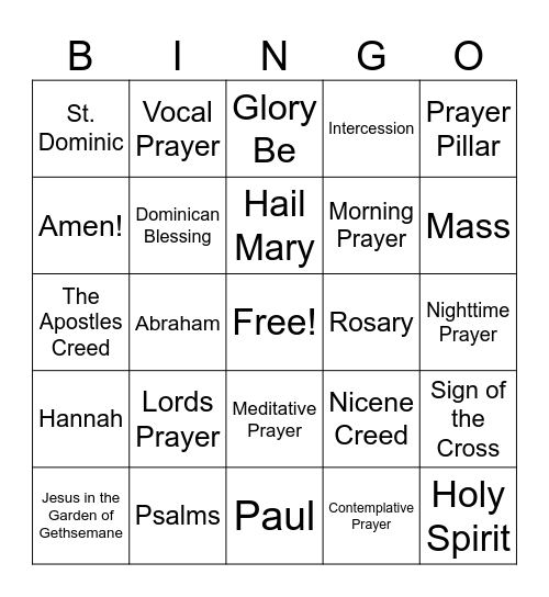 Prayer/Biblical! Bingo Card