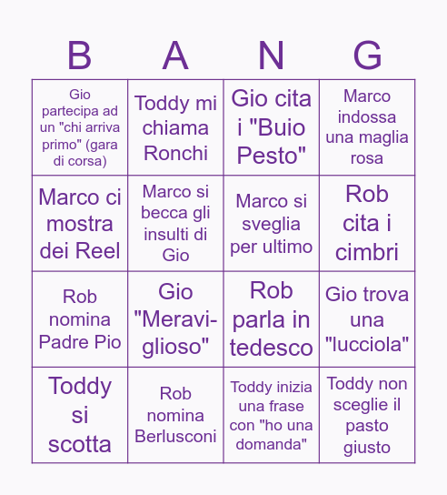 Sopravvivrò in Umbria? Bingo Card