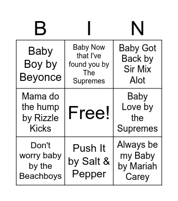 Brittany's Baby Shower Bingo Card