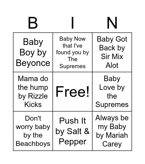 Brittany's Baby Bingo Card