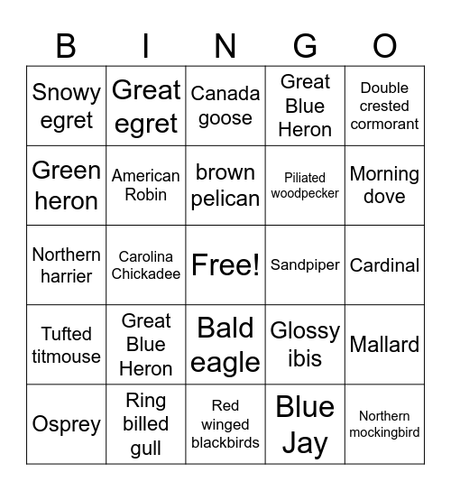 Bird Bingo Card